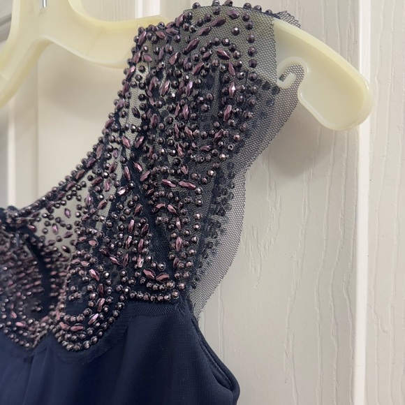 Xscape Navy Dress with Beaded Shoulders - Picture 13 of 13